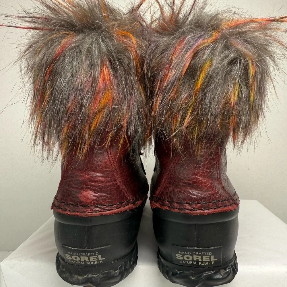Sorel Out N About Lux Faux Fur Waterproof Boots Size 7.5 In Rich Wine